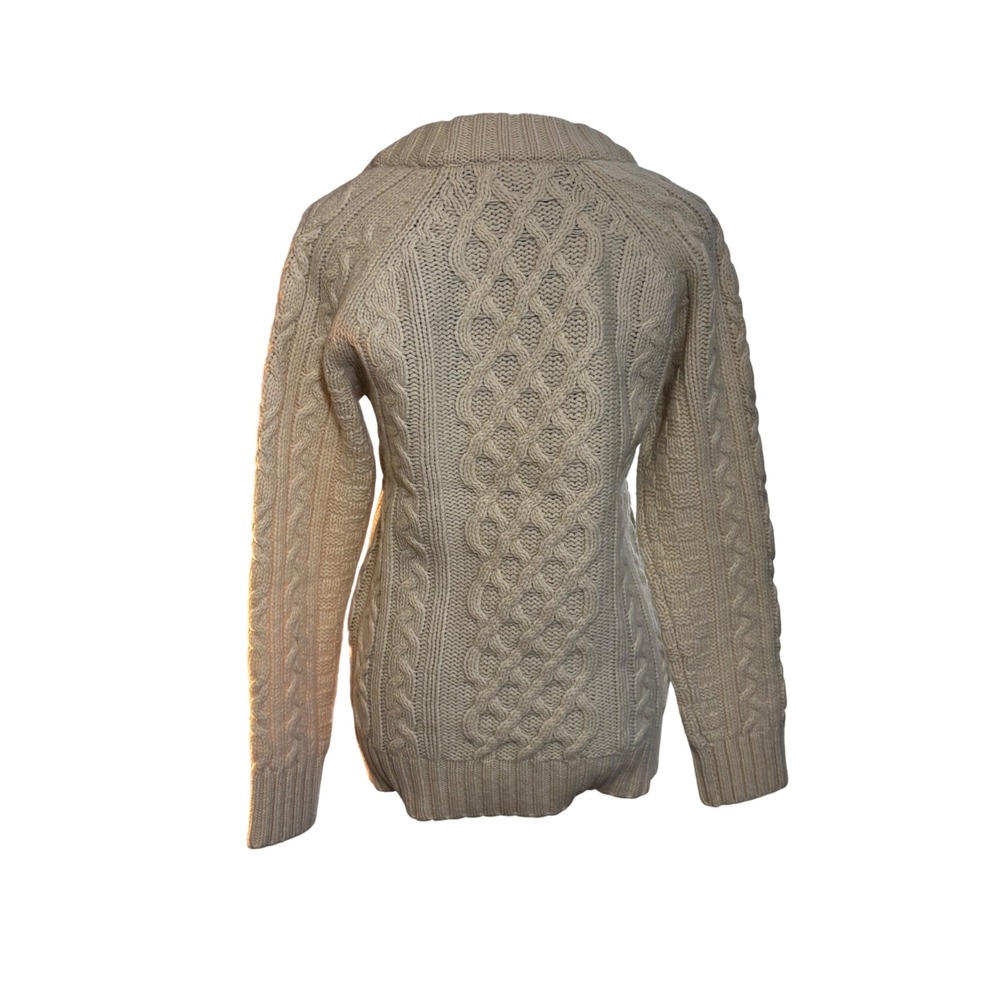 LL Bean Women Ivory Cable Knit Wool Scoop Neck Sweater with Pockets Cream Size M - Picture 3 of 14